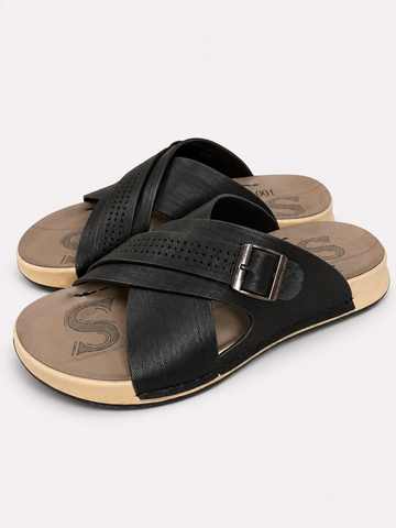 Men's Luxury PU Leather Adjustable Strap Washable Slippers