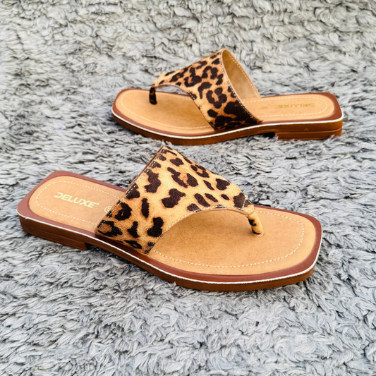 Leopard Print Square-Toe Thong | Soft, Comfortable, Washable