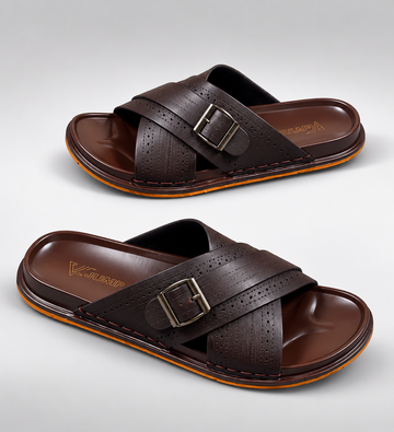 Men's Luxury PU Made Perforated Cross-Strap Washable Sandal high grip  and synthetic leather ￼￼