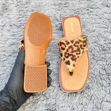 Leopard Print Square-Toe Thong | Soft, Comfortable, Washable