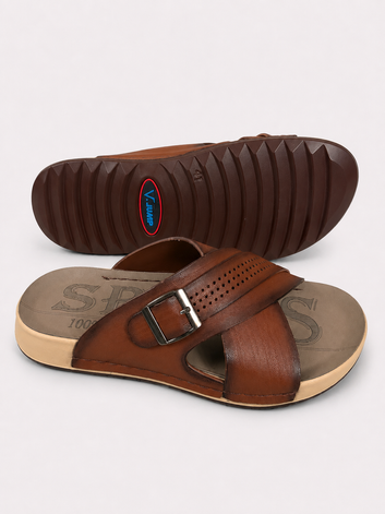 Men's Luxury PU Leather Adjustable Strap Washable Slippers