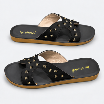 Embroidered Cross-Strap Slip-On Slippers (B/C)