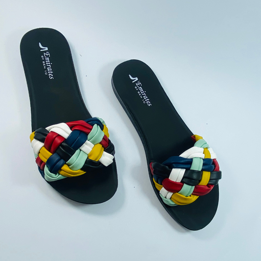 Rainbow Twist | Black Colorful Knotted Slipper