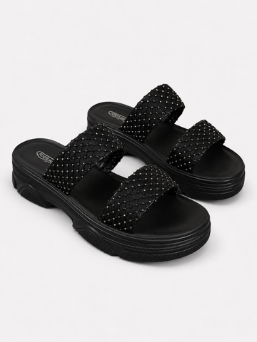 Women’s double straps Slippers – Elegant Glitter Flats (R5)