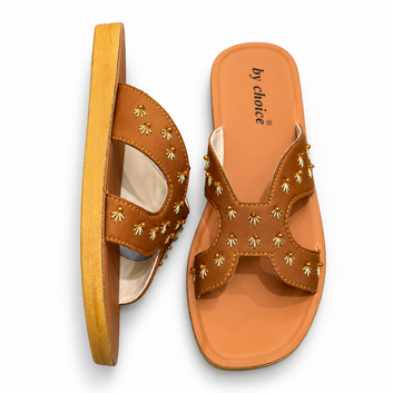 Embroidered Cross-Strap Slip-On Slippers (B/C)